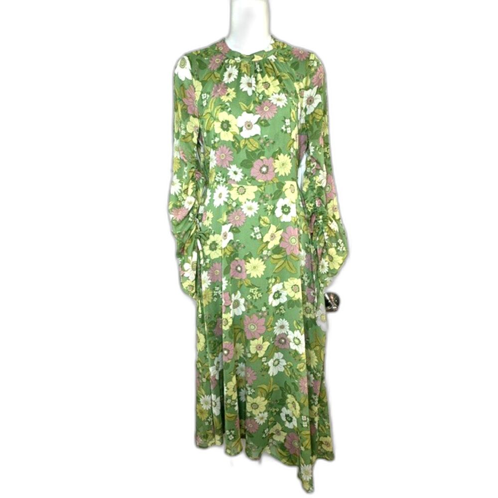 TOPSHOP 70'S RETRO FLORAL PRINT CHIFFON MIDI DRESS OPEN BACK LONG SLEEVE SIZE 4 - Picture 3 of 15